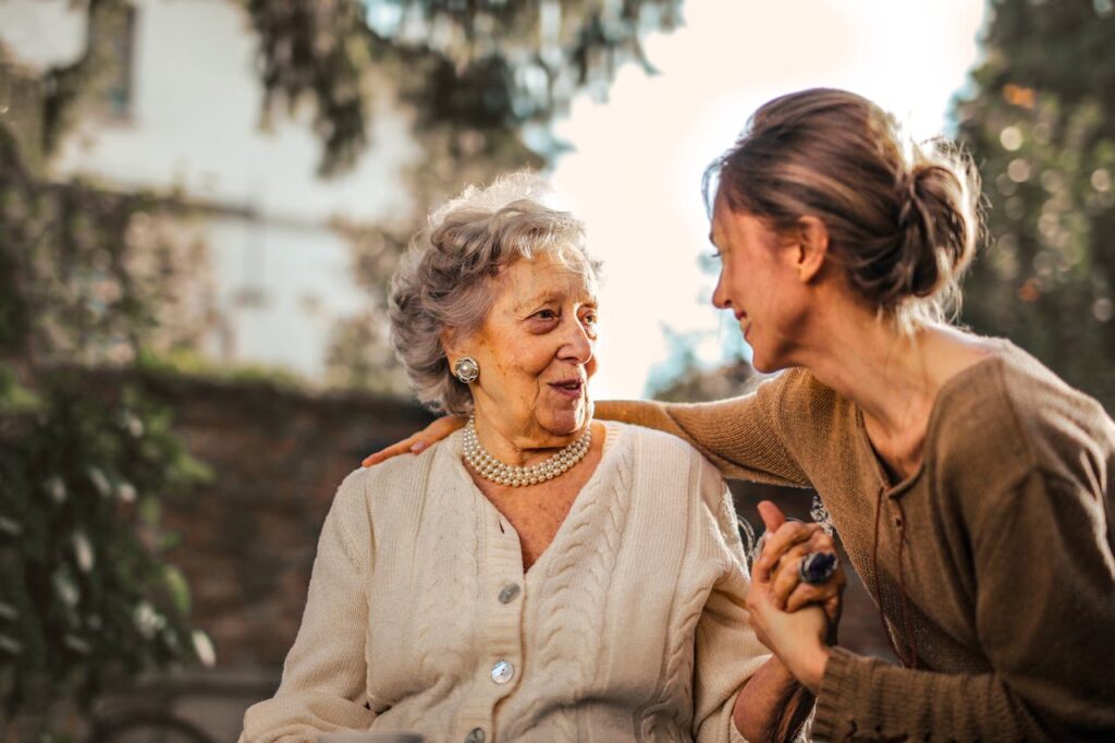 joyful-adult-daughter-greeting-happy-surprised-senior-mother-in-garden-3768131 Joyful adult daughter greeting happy surprised senior mother in garden